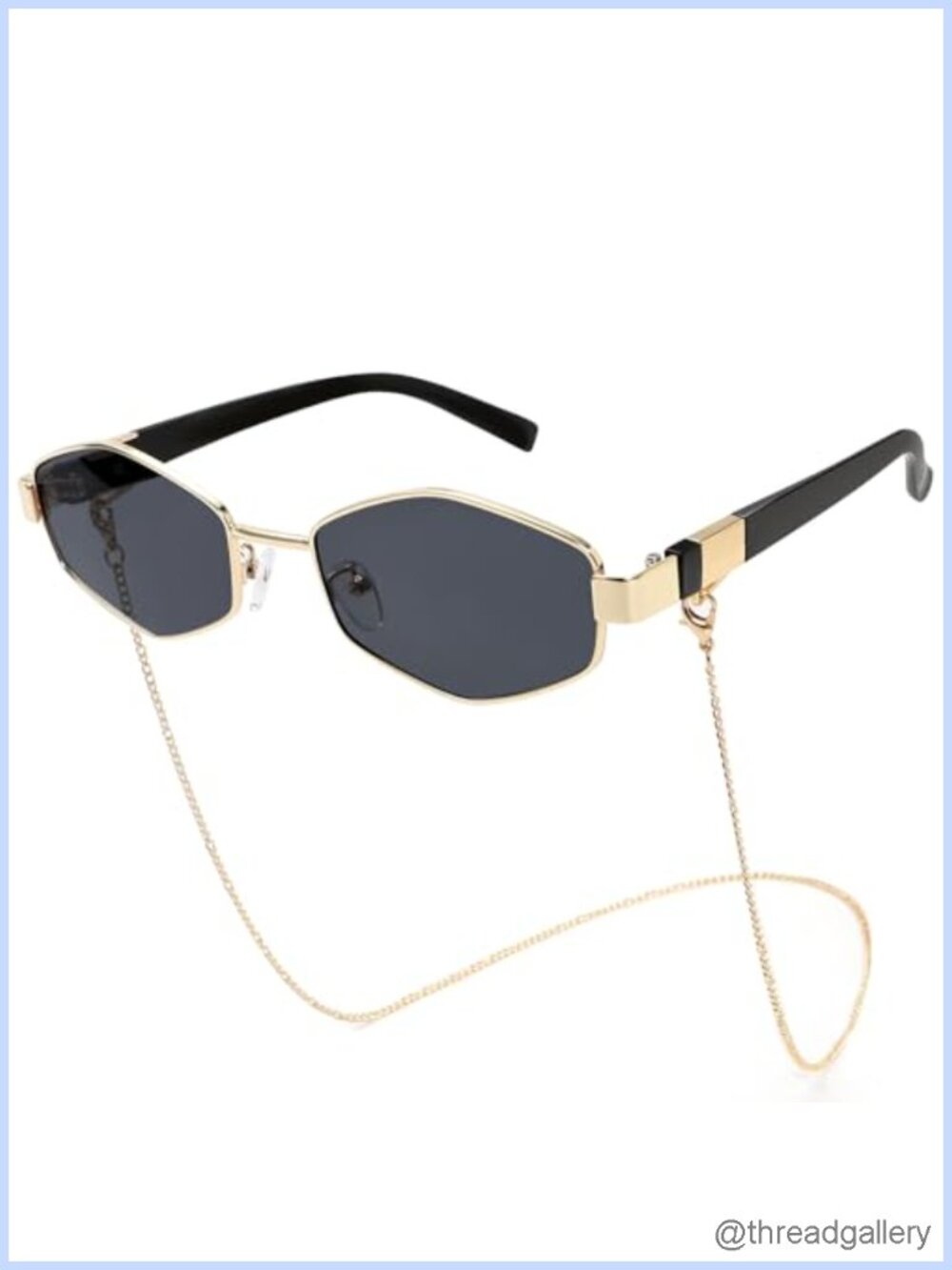 Hexagon Sunglasses With Chain Full Frame Retro Rave Festival Eyewear Women